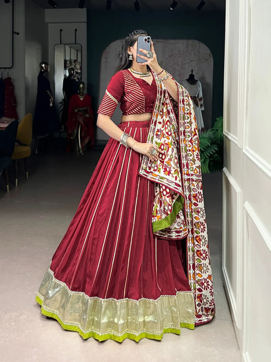 Maroon Navratri Lehenga Choli With Lace Touch Up
