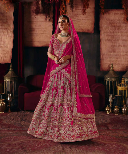 Elegant Pink Bridal Lehenga With 2 Dupatta