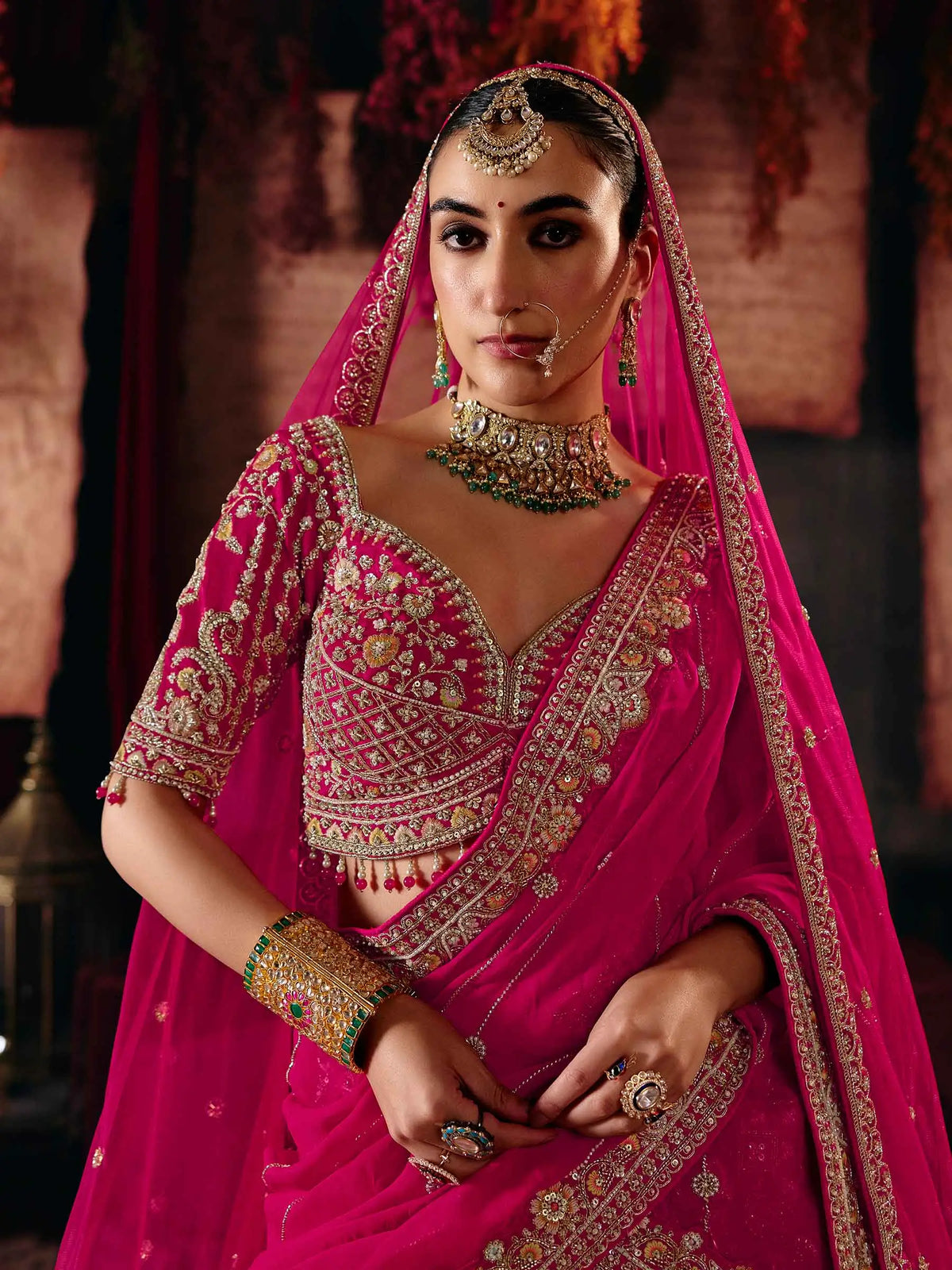 Elegant Pink Bridal Lehenga With 2 Dupatta
