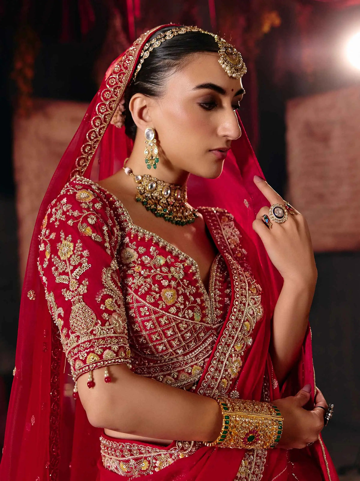 Elegant Red Heavy Bridal Lehenga & 2 Dupatta