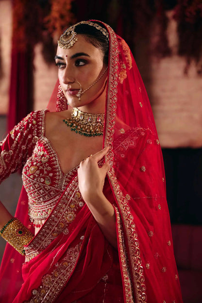 Elegant Red Heavy Bridal Lehenga & 2 Dupatta