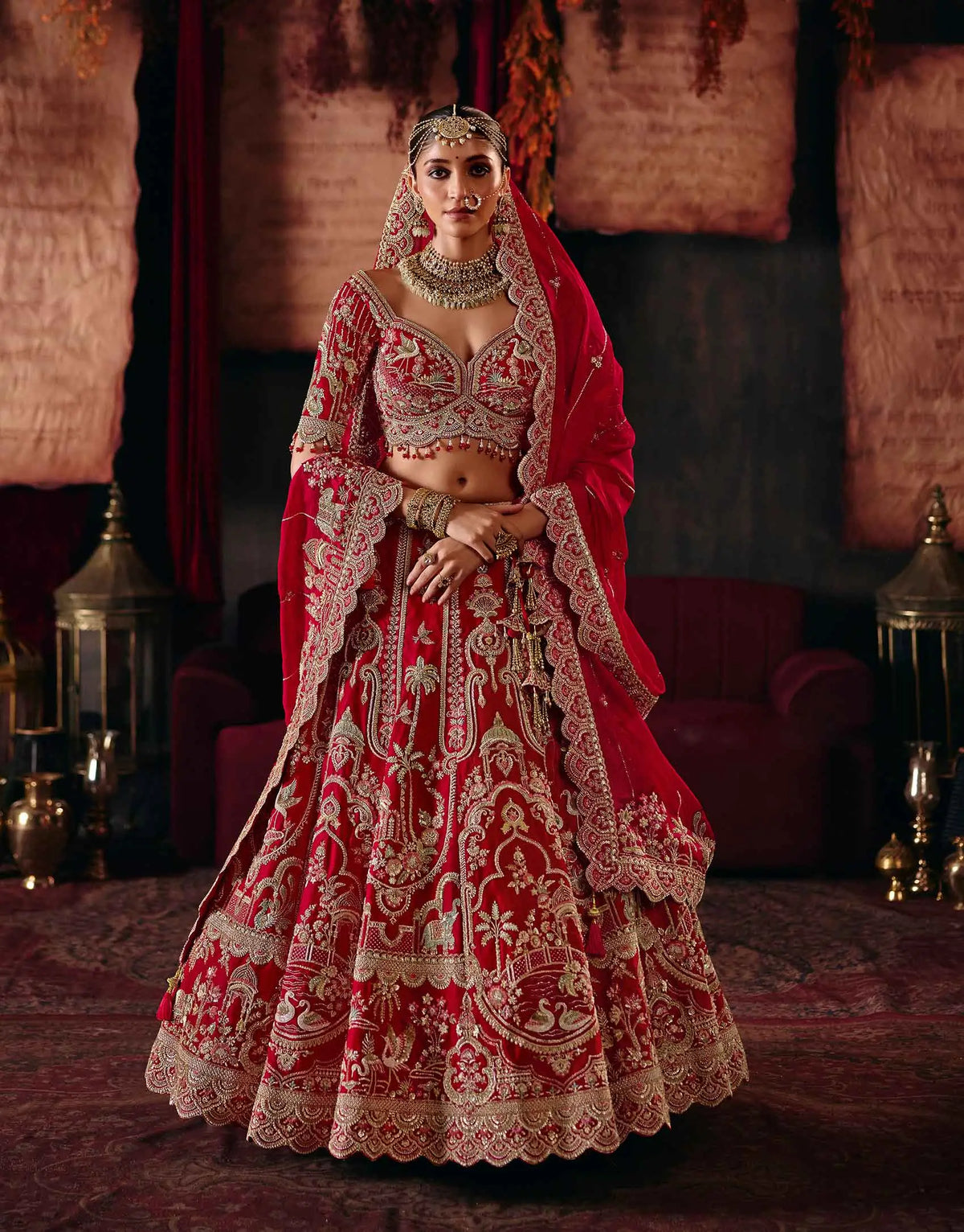 Heritage Red Bridal Lehenga & 2 Dupatta