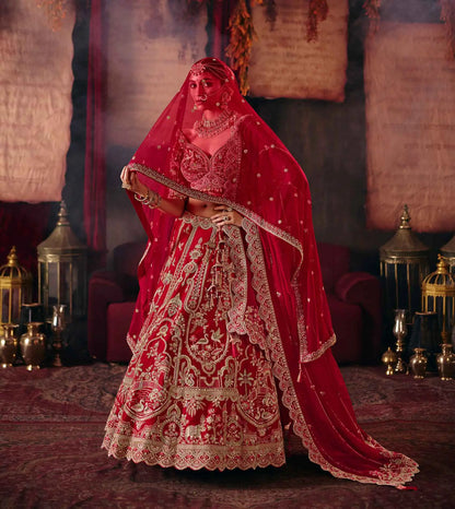 Heritage Red Bridal Lehenga & 2 Dupatta