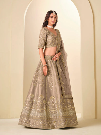 Sand Brown Art Silk Embroidered Lehenga Choli