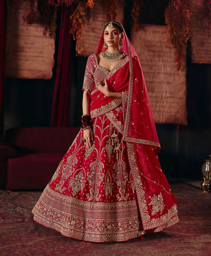 Designer Red Bridal Lehenga & 2 Dupatta