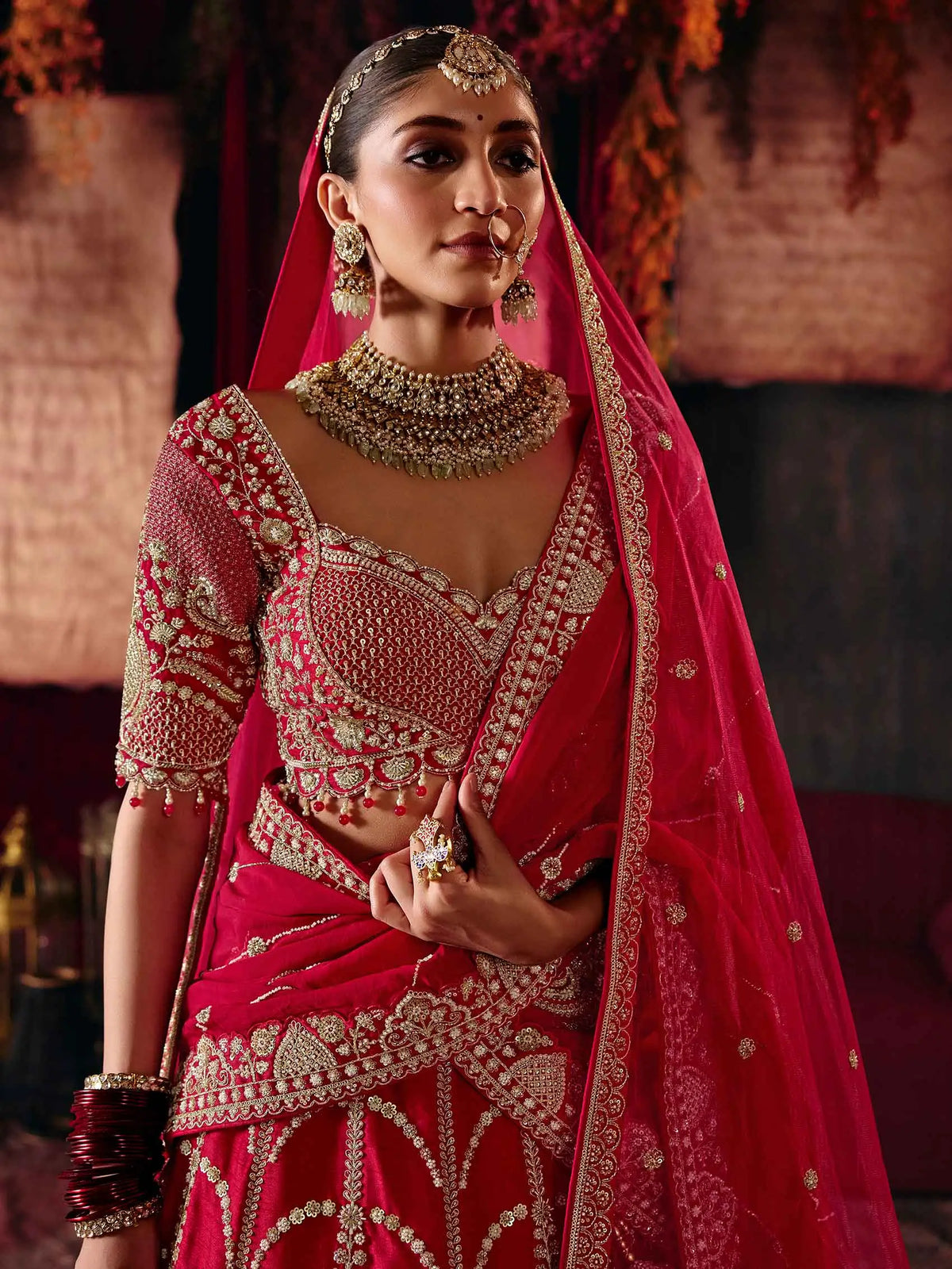 Designer Red Bridal Lehenga & 2 Dupatta