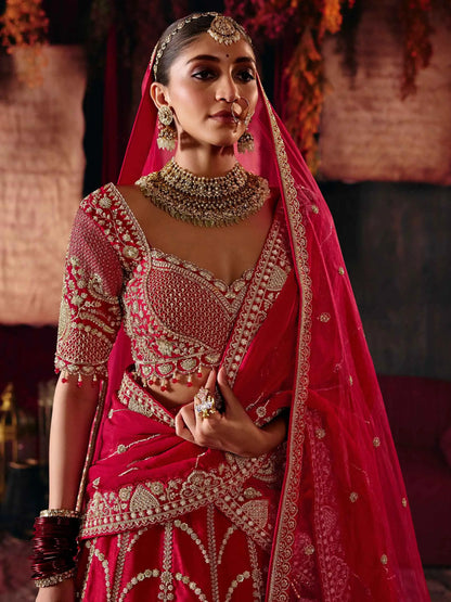 Designer Red Bridal Lehenga & 2 Dupatta