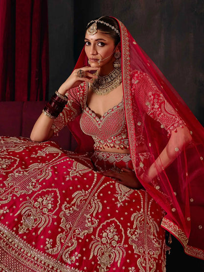 Designer Red Bridal Lehenga & 2 Dupatta