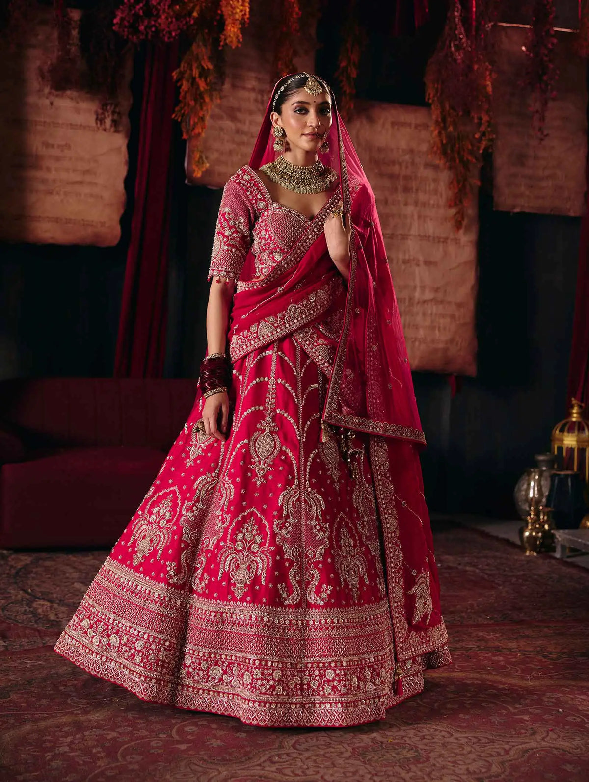 Designer Red Bridal Lehenga & 2 Dupatta