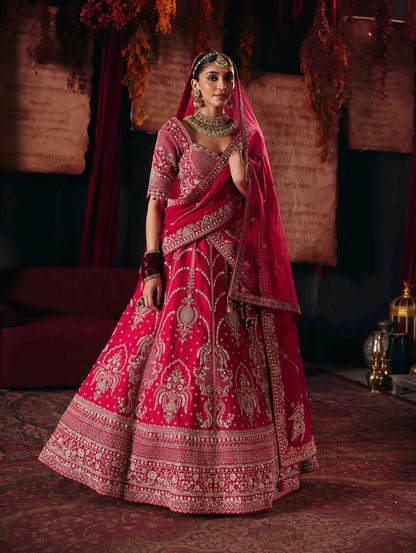 Designer Red Bridal Lehenga & 2 Dupatta