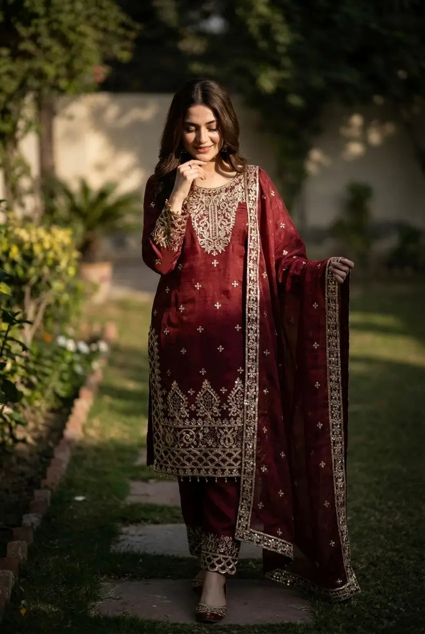 Rich Maroon Embroidered Salwar Suit