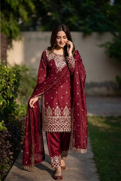 Rich Maroon Embroidered Salwar Suit