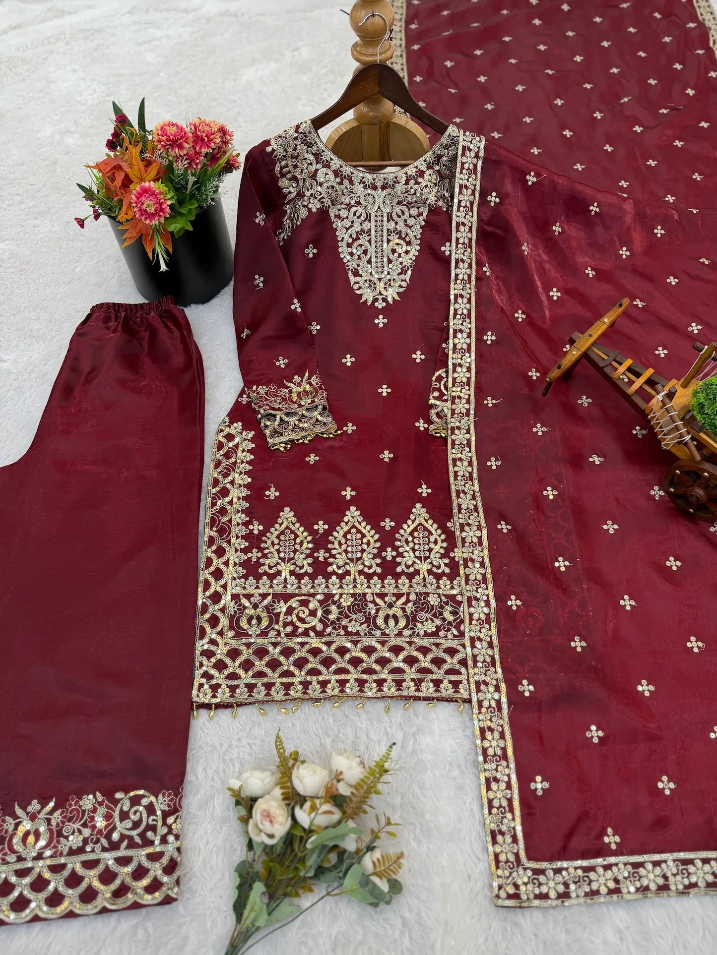 Rich Maroon Embroidered Salwar Suit