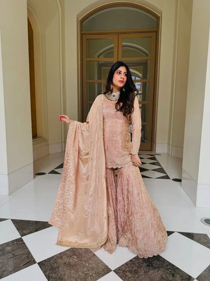 Peach Pink Embroidered Salwar Suit