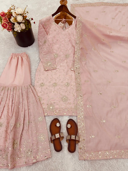 Peach Pink Embroidered Salwar Suit