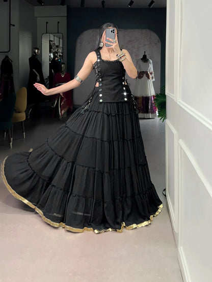 Black Light Weight Stylish Navratri Lehenga