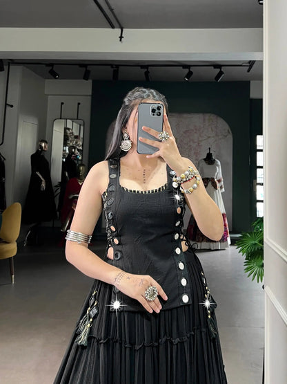 Black Light Weight Stylish Navratri Lehenga