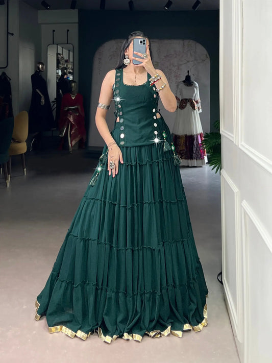 Green Light Weight Stylish Navratri Lehenga