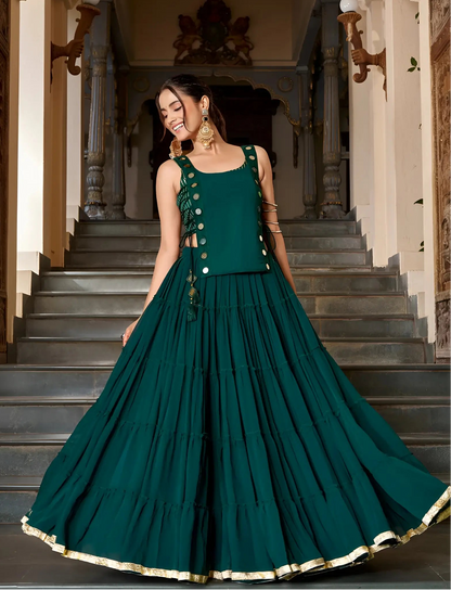 Green Light Weight Stylish Navratri Lehenga