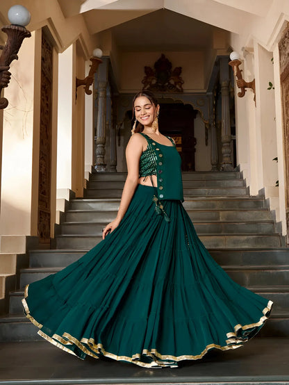 Green Light Weight Stylish Navratri Lehenga