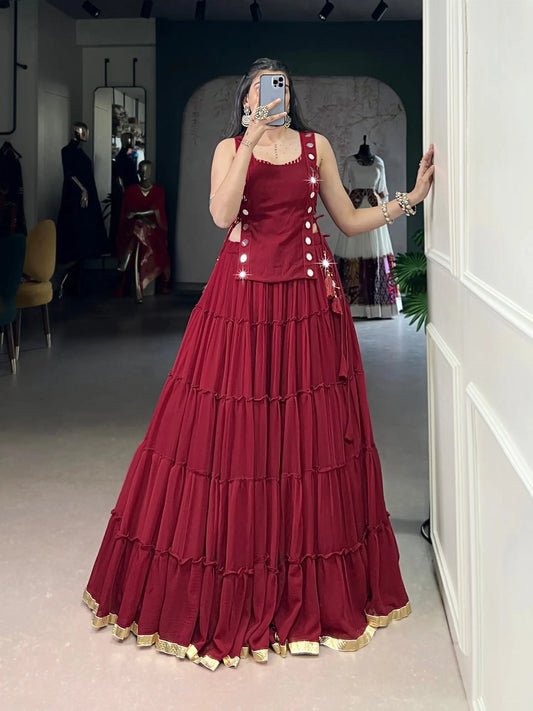 Red Light Weight Stylish Navratri Lehenga