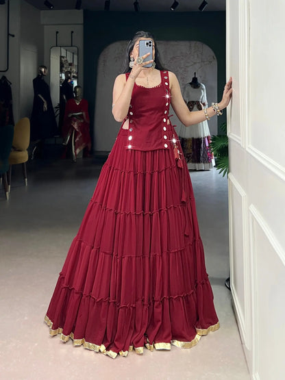 Red Light Weight Stylish Navratri Lehenga