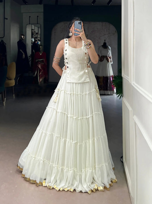White Light Weight Stylish Navratri Lehenga