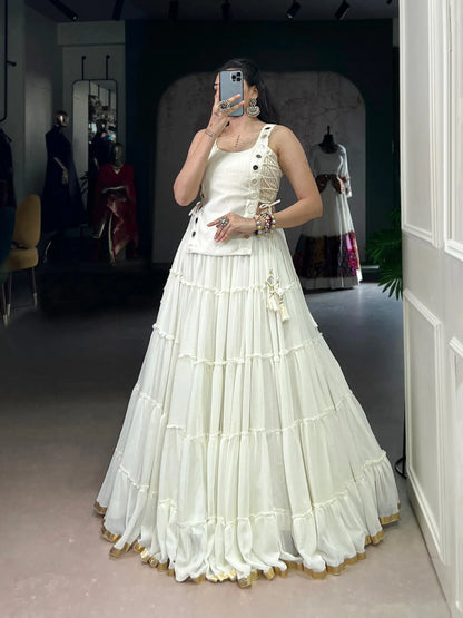 White Light Weight Stylish Navratri Lehenga