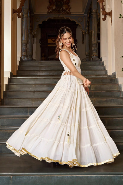 White Light Weight Stylish Navratri Lehenga