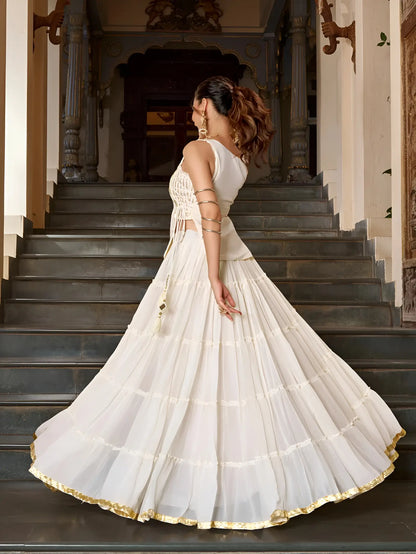 White Light Weight Stylish Navratri Lehenga