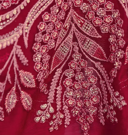 Cherry Red Embroidery Border Saree