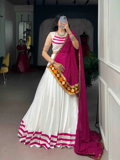 White Garba Chaniya Choli With Lace Touch Up