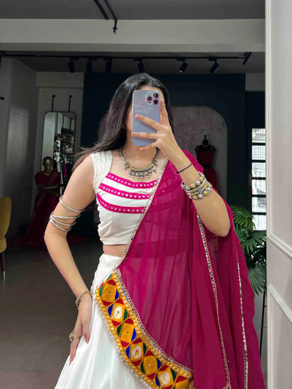 White Garba Chaniya Choli With Lace Touch Up