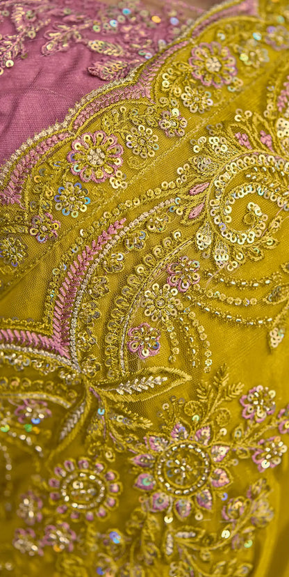 Mustard Gold Embroidery Border Saree