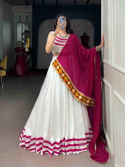 White Garba Chaniya Choli With Lace Touch Up