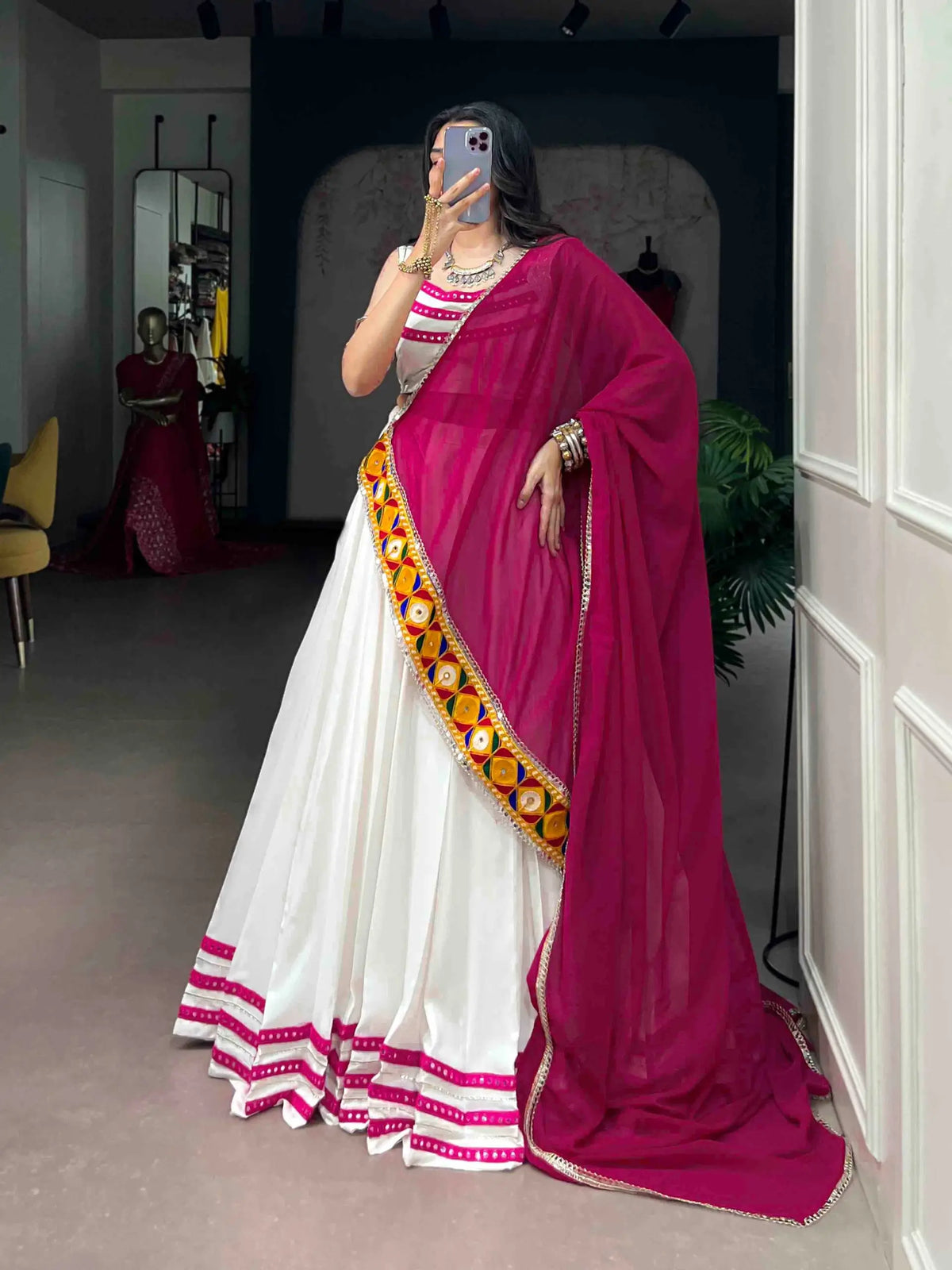 White Garba Chaniya Choli With Lace Touch Up