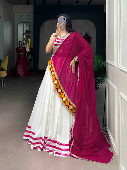 White Garba Chaniya Choli With Lace Touch Up