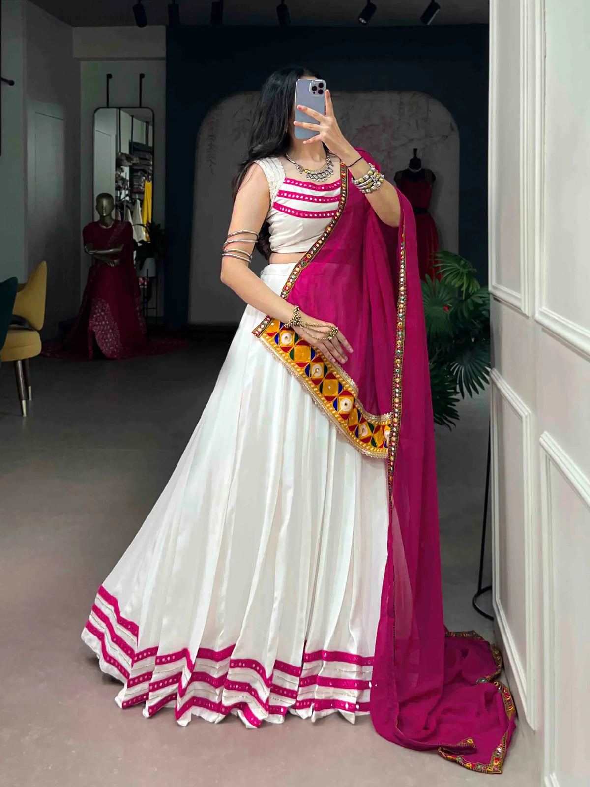 White Garba Chaniya Choli With Lace Touch Up