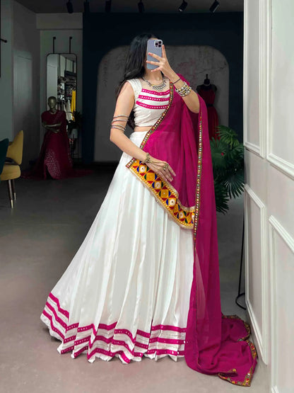 White Garba Chaniya Choli With Lace Touch Up