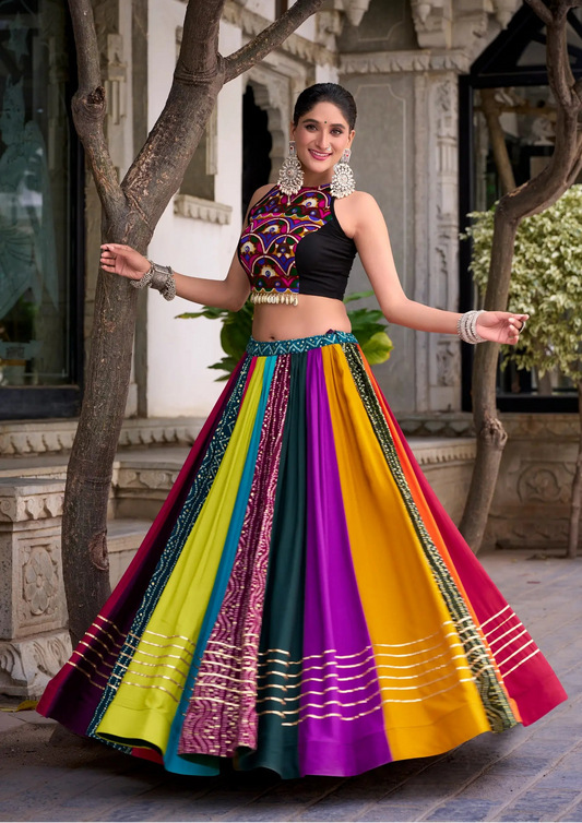 Multicolor Gamthi Wok & Printed Chaniya Choli