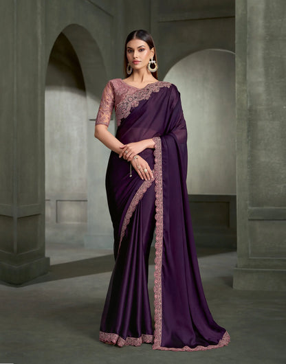 Deep Purple Embroidery Border Saree
