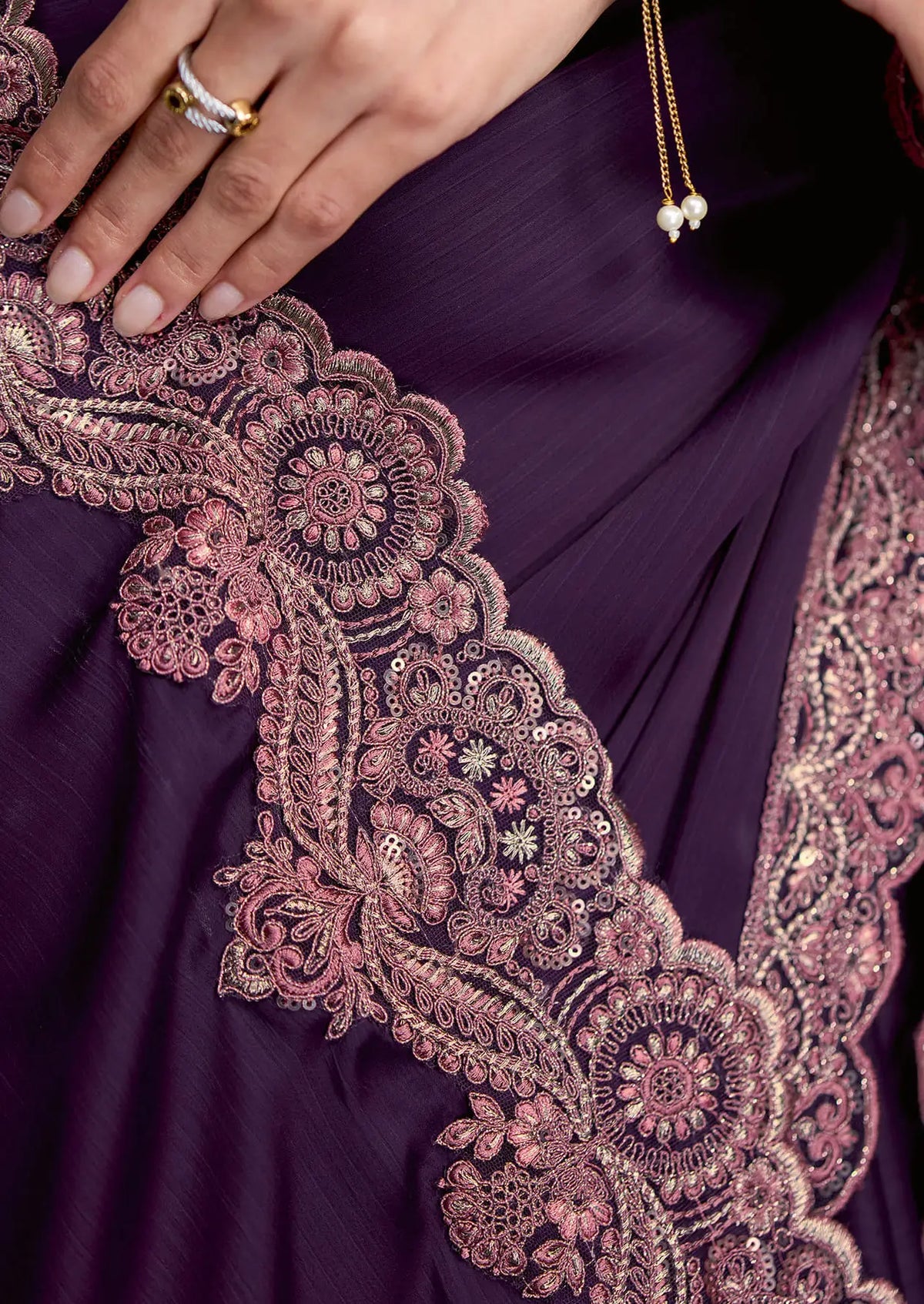 Deep Purple Embroidery Border Saree