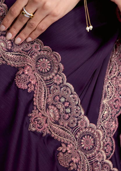 Deep Purple Embroidery Border Saree