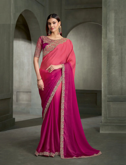 Peach-Pink Embroidery Border Saree