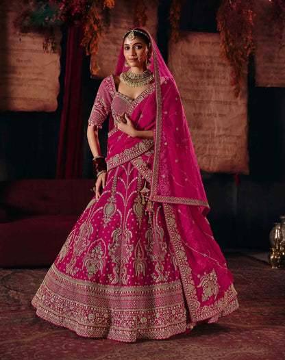 Designer Pink Bridal Lehenga & 2 Dupatta