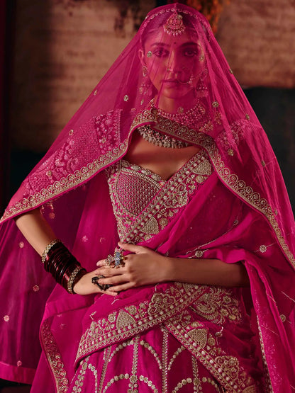 Designer Pink Bridal Lehenga & 2 Dupatta
