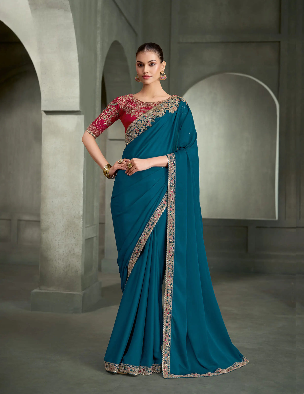 Classic Blue Embroidery Border Saree