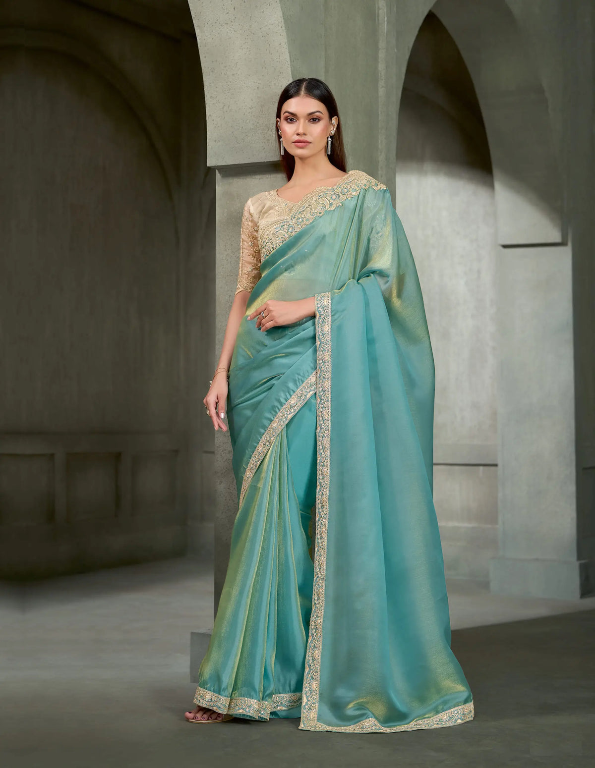 Sky Blue Embroidery Border Saree
