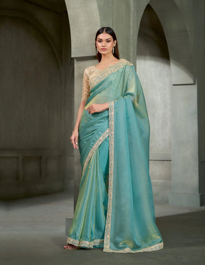 Sky Blue Embroidery Border Saree