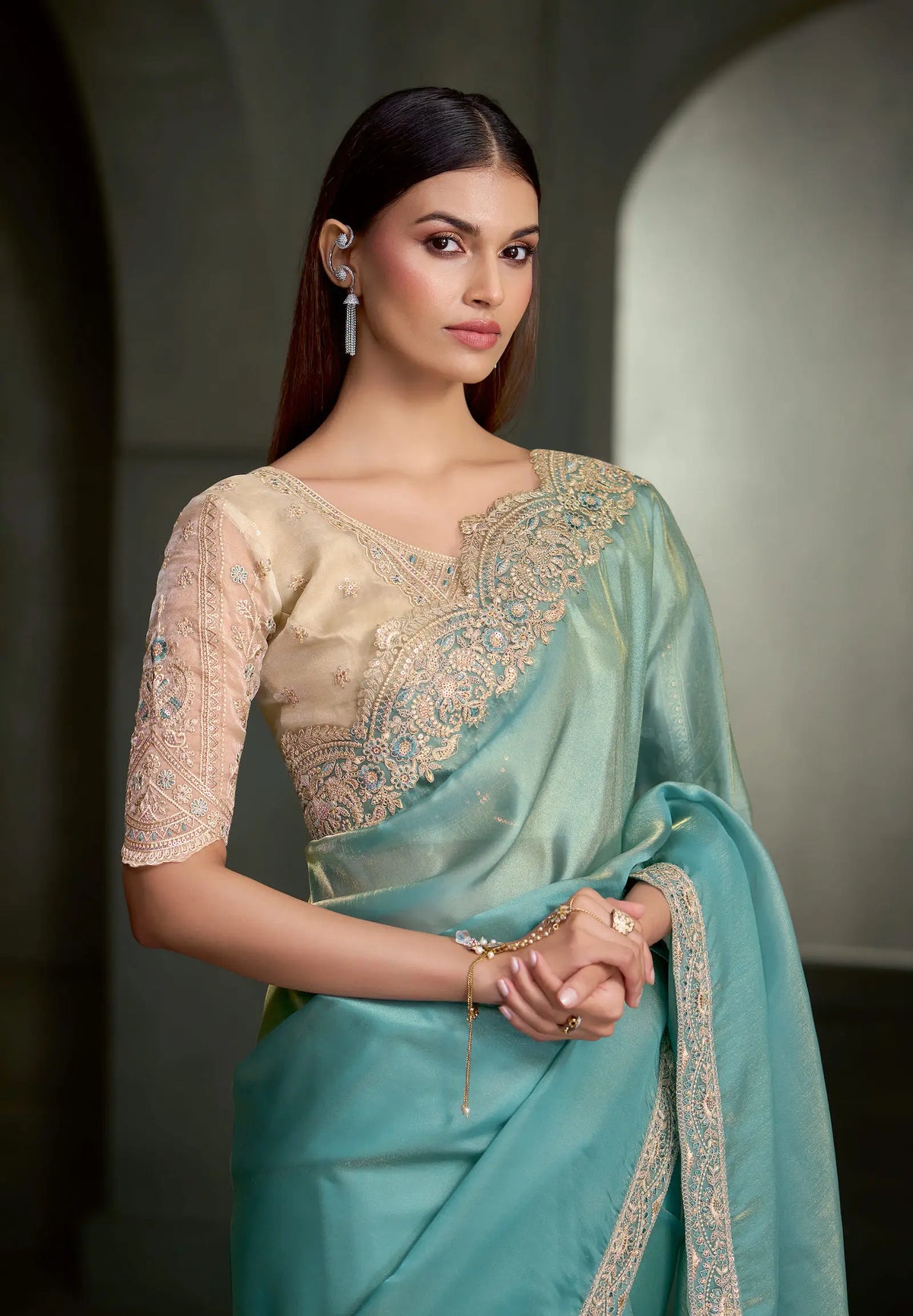 Sky Blue Embroidery Border Saree